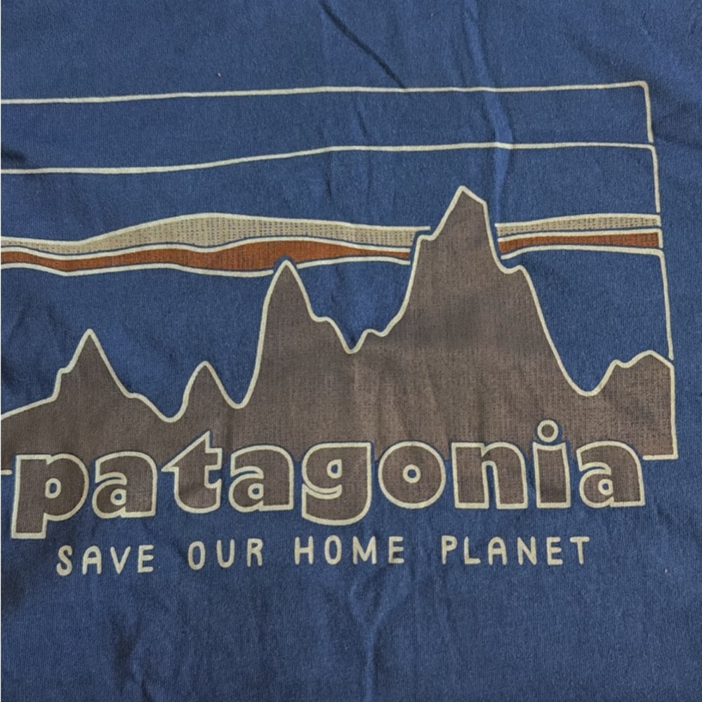 Patagonia Blue Tee with Mountain Design